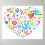 Drawn Heart Made of Hearts Red Blue Green Yellow Print