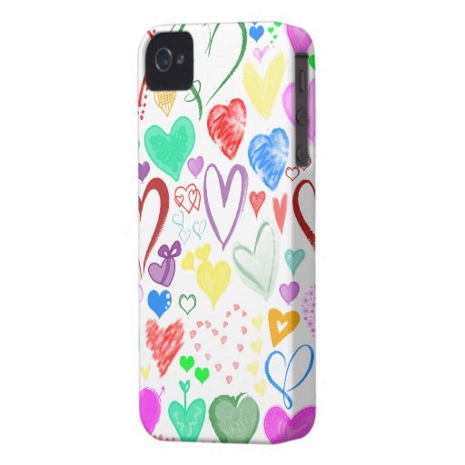 Drawn Love Romance Hearts Red Blue Pink Green iPhone 4 Case