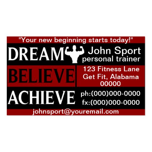 Dream Believe Achieve Personal Trainer Business Ca Business Card (front side)