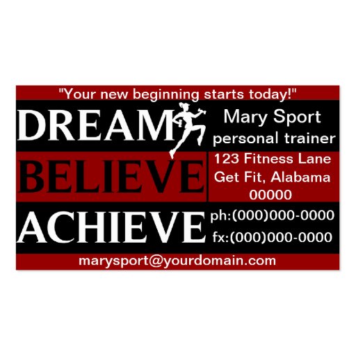 Dream Believe Achieve Personal Trainer Business Card (front side)