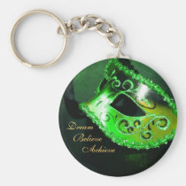 Dream Green Masquerade Mask Inspirational Keychain