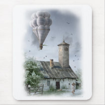 imaginative, man, suprise, fly, mysterious, mood, artwork, art, flying, illustration, rain, digital realism, landscape, cool, fantasy, amazing, surreal, adventure, baloon, countryside, sea, awesome, gift, digital art, unique, birds, surreal art, tower, atmospheric, eerie, something, houk, bestseller, best selling, surrealism, Mouse pad with custom graphic design