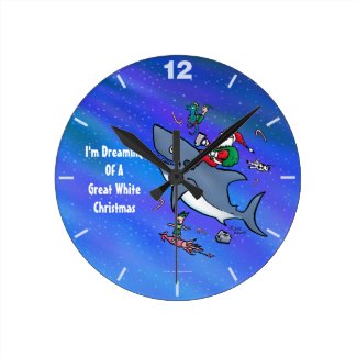 Dreaming Of A Great White Shark Christmas Round Clock