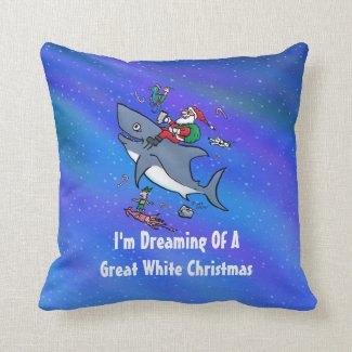 Dreaming Of A Great White Shark Christmas Pillows