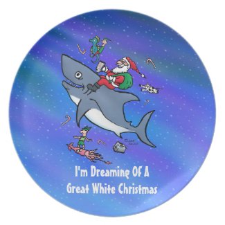 Dreaming Of A Great White Shark Christmas Plates