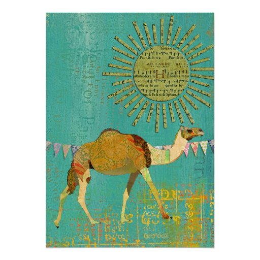 Dreamy Camel Baby Shower Sunshine Teal Invitation