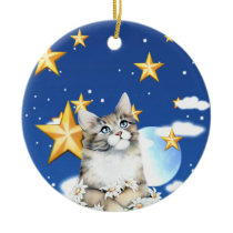 Dreamy Cat Artwork Christmas Tree Ornaments