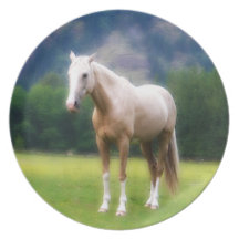Dreamy Palomino Horse Painting Dinner Plates