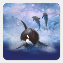 Dreamy Whale and dolphins play Sticker