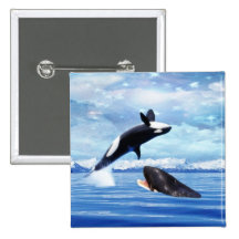 Dreamy Whales enjoying the ocean Pinback Button