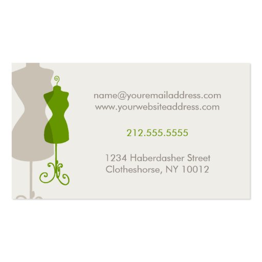 Dress Form Alteration & Fashion Design Card green Business Cards (back side)