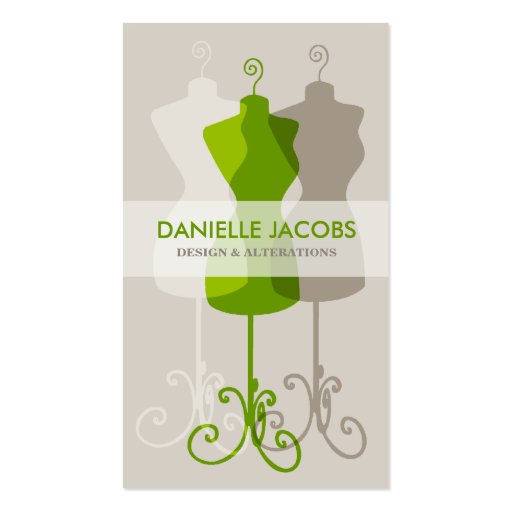 Dress Form Alteration & Fashion Design Card green Business Cards (front side)