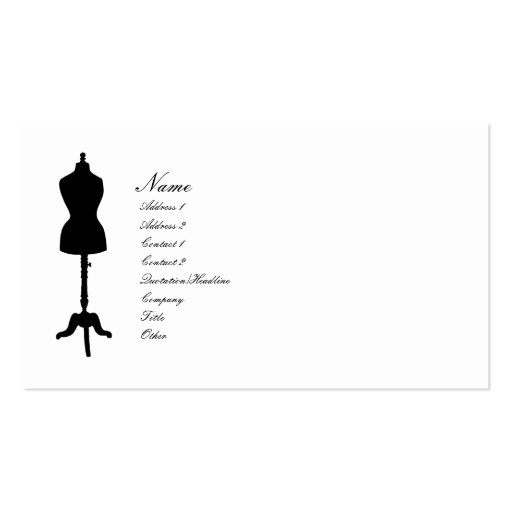 Dress Form II Silhouette v. 2 Business Card Template (front side)