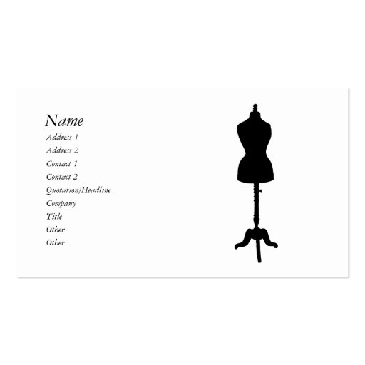 Dress Form Silhouette II Business Card Templates