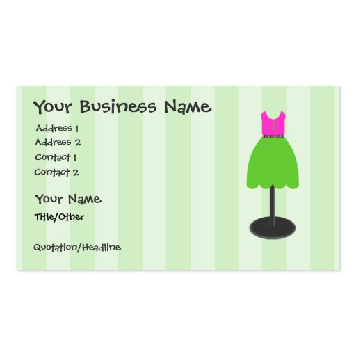 Dress Shop Green Business Cards (front side)