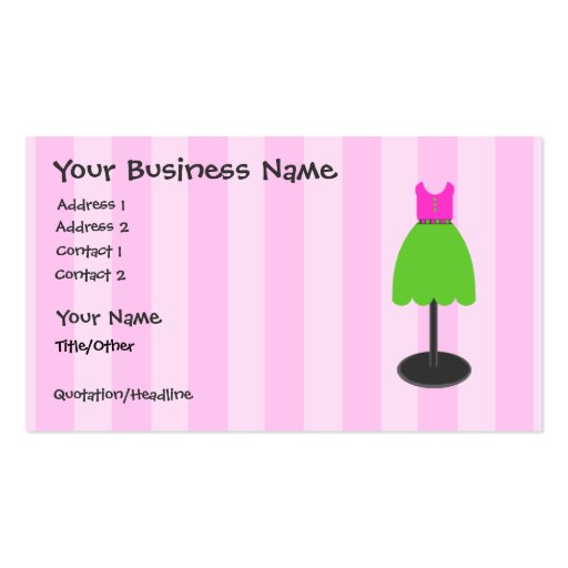 Dress Shop Pink Business Cards (front side)