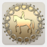 Dressage Horse Rider and Horseshoes Square Stickers