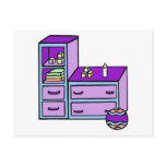 dresser purple blue postcard