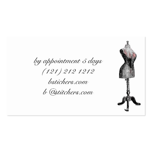 Dressmakers or seamstress business card (back side)