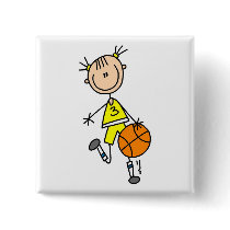 Dribbling Girl Basketball Tshirts and Gifts buttons by stick_figures Dribbling Girl Basketball Tshirts and Gifts buttons
