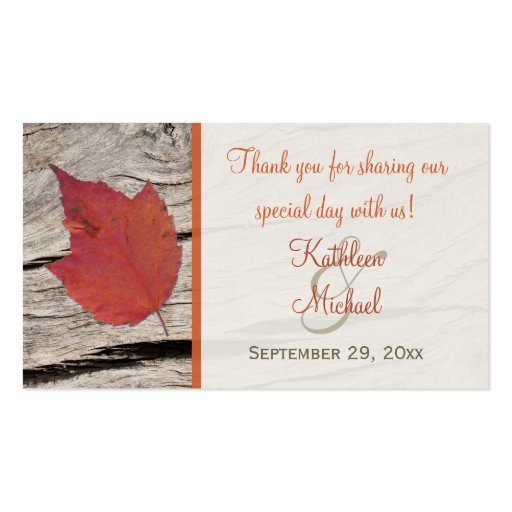 Dried Autumn Leaf Wedding Favor Tag Business Card (front side)