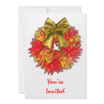 Dried Chili Pepper Wreath & Gold Bow Personalized Invitations