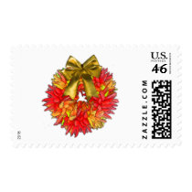 Dried Chili Pepper Wreath & Gold Bow Postage Stamps