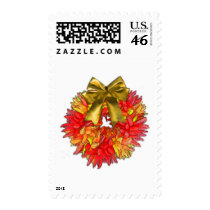 Dried Chili Pepper Wreath & Gold Bow Postage Stamp