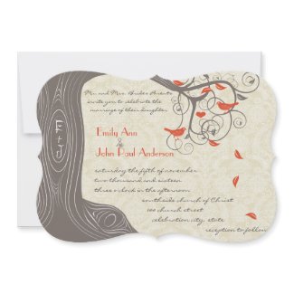 Driftwood Tree Tangerine Birds Wedding Invitations invitation