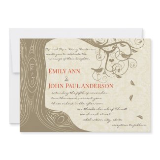 Driftwood Tree Tangerine Birds Wedding Invitations invitation
