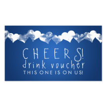 Drink Voucher Grunge Hearts Blue Business Card