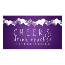 Drink Voucher Grunge Hearts Purple Business Card
