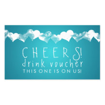 Drink Voucher Grunge Hearts Turquoise Business Card Template