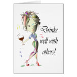 Drinks well with others, funny Wine art Cards