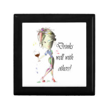 Drinks well with others, funny Wine art Jewelry Box