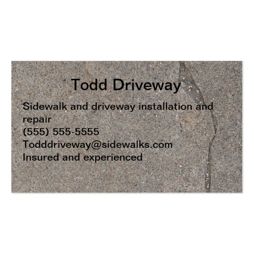 Driveway installation and repair business card (front side)