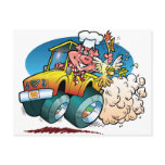 Driving BBQ Pig Post Card
