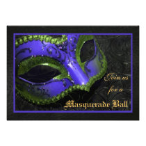 Drk Blue Mask Masquerade Ball Halloween Invitation