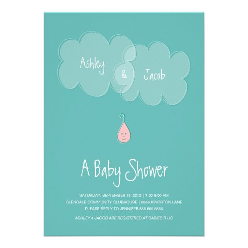 Droplet Baby Shower Invitation Aqua/Pink