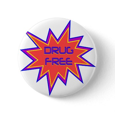 drug free designs. Colorful orange and purple design with the words Drug Free.