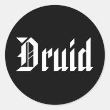 Druid. Nice Gothic Font. Black and White Round Sticker