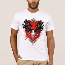 skull, shield, wings, snake, splat, splodge, stain, blood, flourishes, swirls, heraldry, ancient, medieval, dark, urban, best, selling, seller, best selling, creative, unique, civilizations, cultures, Shirt with custom graphic design