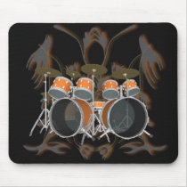 Drum Kit & Tribal Artwork (orange) - Mousepad