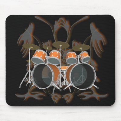 Drum Kit & Tribal Artwork (orange) - Mousepad by spiritswitchboard