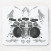 Drum Set & Tribal Artwork (b & w) - Mousepad