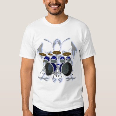 Drum Set & Tribal Artwork  blue  - White T-Shirt