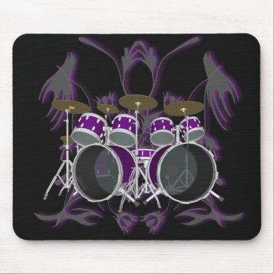 Drum Set & Tribal Artwork (purple) - Mousepad by spiritswitchboard
