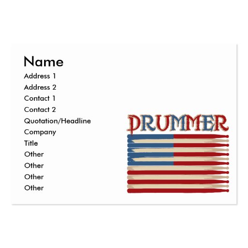 Drum Stick USA Flag Drummer Tees and Gifts Business Card Template (front side)