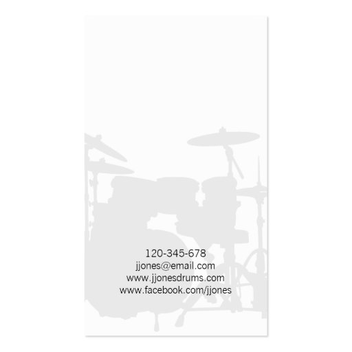 Drumkit Silhouette Splatter Grey Business Card (back side)