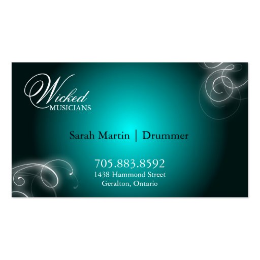 Drummer Business Card Elegant Flourish Glow (back side)
